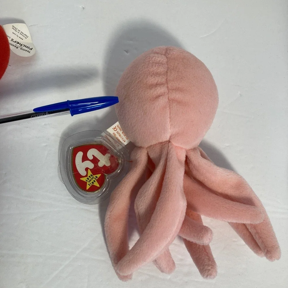 Ty‎ Beanie Babies Inky Octopus & Teenie Pinchers Lobster Pink Red Plush Set of 2